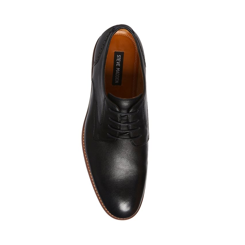 Black Steve Madden Bannon Leather Men's Derby Shoes | PH 5672POF